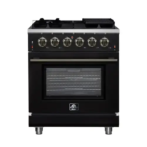 Front. Forno Appliances - Massimo 4.32 Cu. Ft. Freestanding Gas Convection Range with Air Fryer Kit, Wok Support & Griddle - Black.