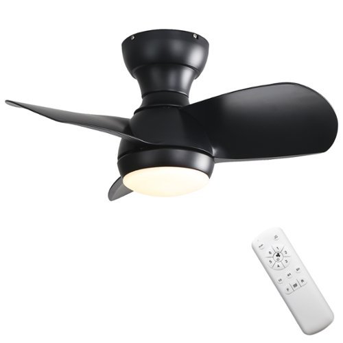 Sofucor - 23'' Low Profile Ceiling Fans with Lights and Remote 3 Reversible ABS Blades 6 Speeds for Bedroom Kids Room Dining Room - Black-Front_Standard 