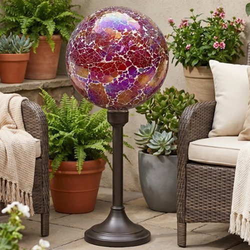 Sunnydaze Crackled Glass Mosaic Gazing Globe 10 in Pearl Pink ZIB
