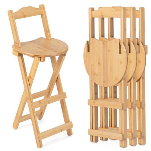Costway Set of 4 Bamboo Folding Barstools Counter Height Dining Chairs Installation Free - Natural