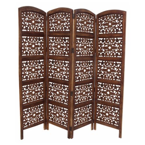 Manhattan Lane - The Urban Port Handmade Foldable 4 Panel Wooden Partition Screen Room Divider - Dark Brown-Front_Standard 