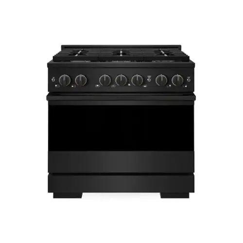 Front. ZLINE - 36 in. 5.2 cu. ft. Marino Dual Fuel Freestanding Range with Gas Cooktop and 6 Brass Burners in Black Stainless Steel - Black Stainless Steel.