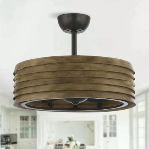 Parrot Uncle - 24" Farmhouse Brown Caged LED Ceiling Fan with Remote Control - Black-Front_Standard 