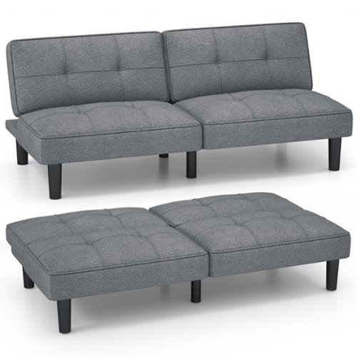 Costway - Convertible Folding Futon Sofa Bed with 6-Position Adjustable Backrest  Cushion - Gray