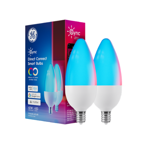 GE CYNC Smart B11 LED Light Bulbs, Candelabra Base, Voice Control - Full Color