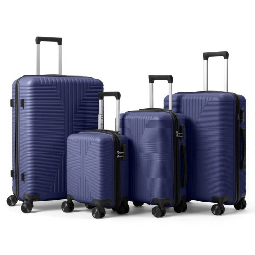 Winado - 16"/20"/24"/28" Carry on 4 Piece PP Hardside Luggage Suitcase Set with Built-in Lock Spinner Wheels for Travel Business - Navy Blue-Front_Standard 