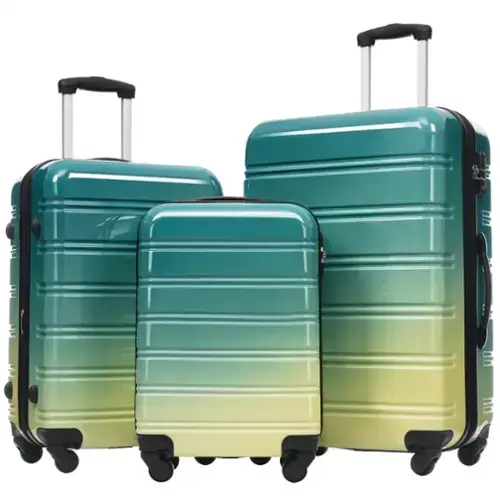 Front. HTUTWOO - Hardshell Luggage Set of 3 - Gradient Color Expandable Suitcase with Spinner Wheels and TSA Lock,Lightweight 20" 24" 28" - Green + Yellow.