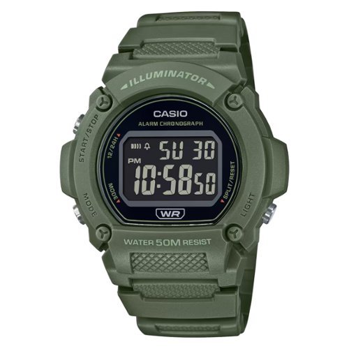Casio - Men's Classic Digital Watch with Black Dial - W-219HC-3BVCF - Green-Front_Standard 