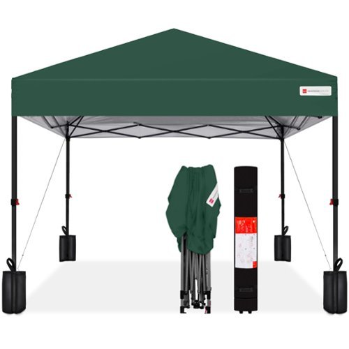 Best Choice Products - 8x8ft Easy Setup Pop Up Canopy w/ 1-Button Setup, Wheeled Case, 4 Weight Bags - Dark Green-Front_Standard 