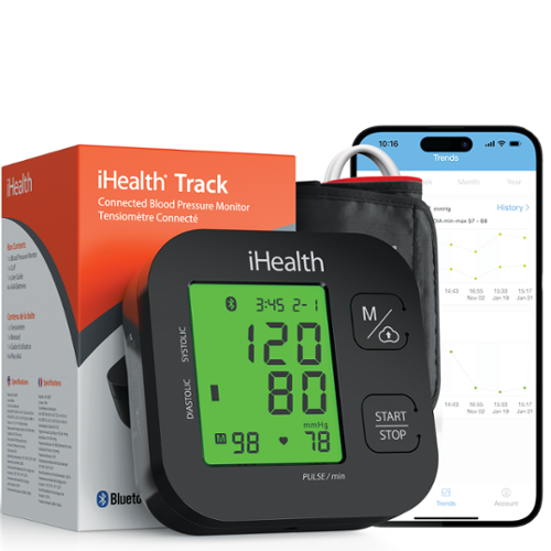 iHealth - Track Plus, Smart Upper Arm Blood Pressure Monitor, Wide Range Cuff, Bluetooth Compatible - Black-Front_Standard 