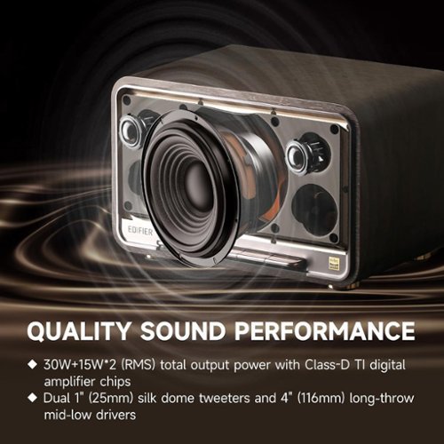 Edifier D32 Portable Bluetooth 5.3 Wireless Speaker with Apple AirPlay High Resolution Audio and 11 Hour Battery Life - Black Walnut WORLDWIDE DELIVERY