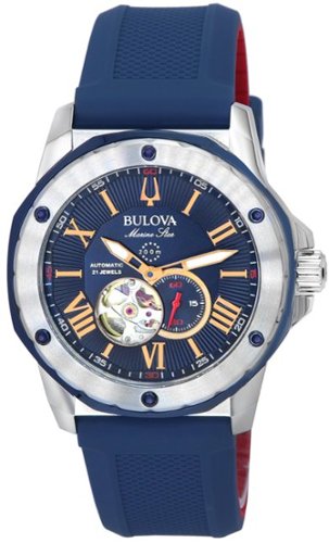 Bulova - Automatic Marine Star Open Heart Diver's 98A282 Men's Watch Dial 200M - Blue-Front_Standard 