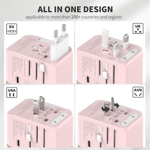 Epicka Universal Travel Adapter with 3 USB-C and 2 USB-A Ports Charger for USA EU UK AUS (TA-105C) - Pink HOW TO BUY
