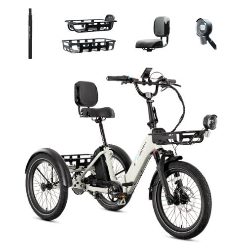 Lectric eBikes - XP Trike2 750 Foldable eBike (Max 70mi./17mph) +Cargo Package, Support Seat, Seat Post, & Elite Headlight - Stratus White