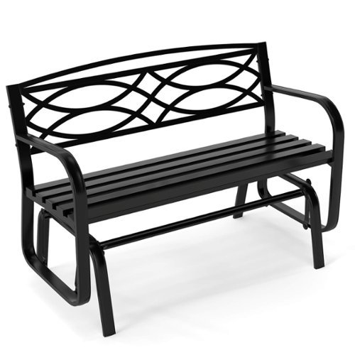 Costway - 2-Person Outdoor Glider Bench with Metal Frame Armrests Geometric Backrest - Black-Front_Standard 