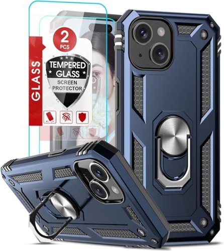 Entronix - iPhone 14 Plus Bundle: Guard Gripstand Case with 2 Clear Screen Protectors - Navy-Front_Standard 