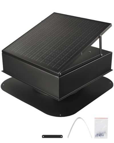 VEVOR - Roof Attic Exhaust Fan, 35W Smart Solar Roof Ventilation Fan Auto Temperature Control, 2400 CFM Airflow Built-in - Black-Front_Standard 