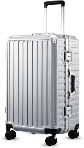 Front. LUGGEX - LUGGEX 24 Inch Aluminum Frame Zipperless Polycarbonate Spinner Hard Shell Suitcase - ZX-Core - Silver.