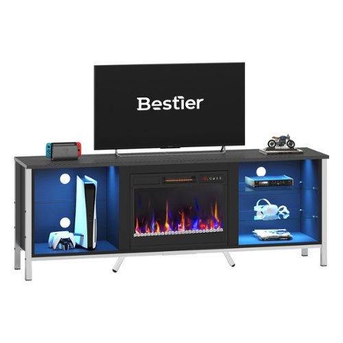 Bestier - 70" Fireplace TV Stand 80" TVs with 23" LED Electric Fireplace & Entertainment Center - Black Carbon Fiber-Front_Standard 