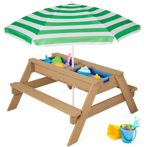Best Choice Products - Kids 3-in-1 Outdoor Sand and Water Activity Picnic Table with Umbrella - Green-Front_Standard 