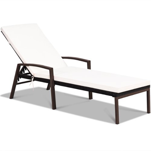 Costway - Patio Rattan Lounge Chair Chaise Recliner Back Adjustable w/Cushion Outdoor - White-Front_Standard 