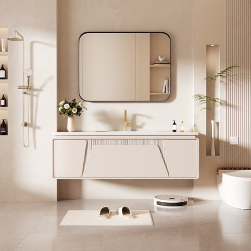 LOVMOR Tempered Glass Rounded Rectangle Framed Wall-Mounted Bathroom Vanity Mirror - 24 x 32 - Black WORLDWIDE DELIVERY