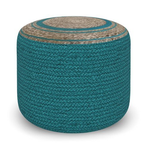 Simpli Home - Serena Round Braided Pouf - Deep Aqua-Front_Standard 