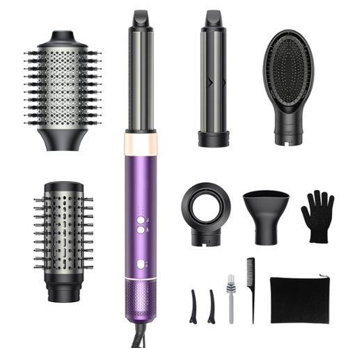 Teendow - 1500W 7-in-1 Hair Dryer Brush and Hair Styler Set, Hot Air Styling Tool, Blow Dryer Brush with Negative Ions - Purple-Front_Standard 