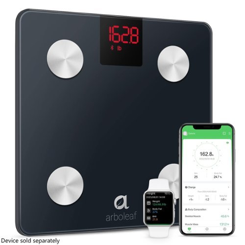 Arboleaf - Smart Scale for Body Weight and Fat, Bluetooth Digital Bathroom Scale with 14 Body Metrics, Syncs with App - Black-Front_Standard 