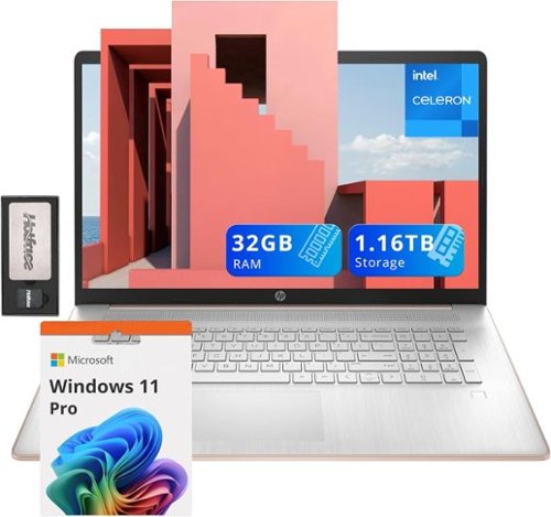 HP - 17.3" HD+ Laptop,Intel Celeron N4120,32GB RAM,1TB SSD+160GB Docking Station Set,Intel UHD Graphics,Win 11 Pro - Gold-Front_Standard 