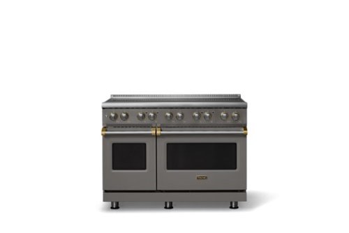 Viking - 48 in. Wide 6 Elements Pro 5 Series 7.3 Cu.Ft. Freestanding 6 Element Induction Convection Range with Brushed Brass Trim - Damascus Gray