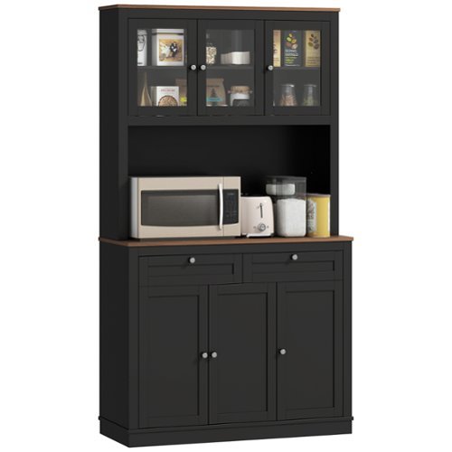 Homcom - 71" Kitchen Pantry Cabinet, Freestanding Kitchen Hutch with Microwave Stand, 2 Drawers and Adjustable Shelves - Black-Front_Standard 
