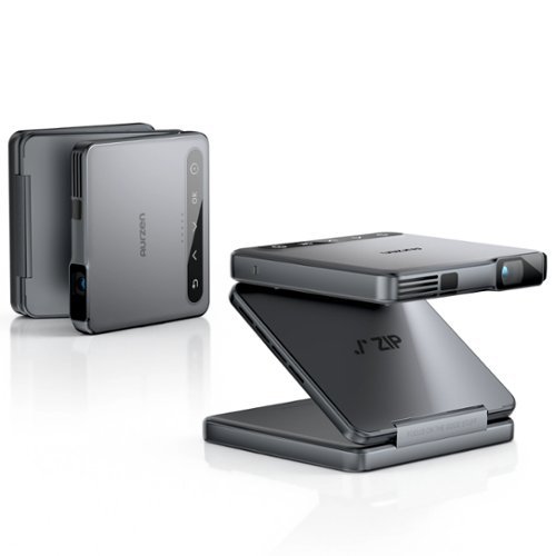 Aurzen - Tri-Fold Truly Mini Projector, Zero-Lag Focus, One-Click Screen Mirroring, 5000mAh Battery, DLP Tech - Gray-Front_Standard 