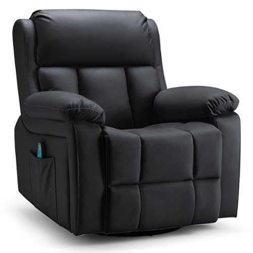 U-HOMY - Power Swivel Glider Recliner with Heat and Massage, 360° Rotation and Convenient Side Pocket for Living Room - Black-Front_Standard 