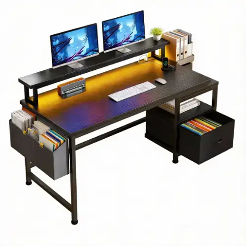 Black 57" 1 Drawer 2 Shelves