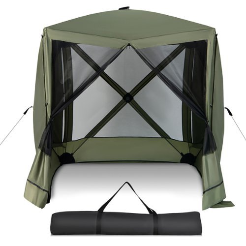 Costway 6.7 FT x 6.7 FT 4-Panel Pop up Camping Gazebo Quick-Set with 2 Sunshade Cloths- Green