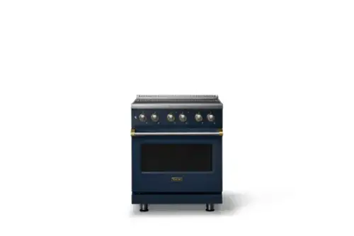 Front. Viking - 30 in. Wide 4 Elements Pro 5 Series 4.7 Cu. Ft. Freestanding Induction Convection Range - Slate Blue w. Brushed Brass - Slate Blue.