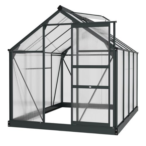 Outsunny - 6' x 8' Greenhouse for Outdoors, Polycarbonate Greenhouse with Rain Gutter and Roof Vent, Aluminum Walk-in Green House-Front_Standard 