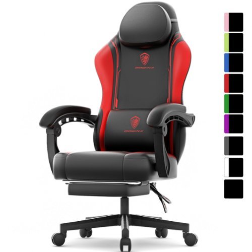 Dowinx - Gaming Chair with Pocket Spring Cushion, Ergonomic Computer Chair with Footrest and Lumbar Support for Office or Gaming - Red-Front_Standard 