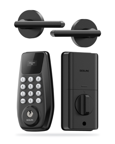 DESLOC - C100 Smart Door Lock with Visible Display, Smart Keypad Deadbolt with Lever for Front Door - Black-Front_Standard 