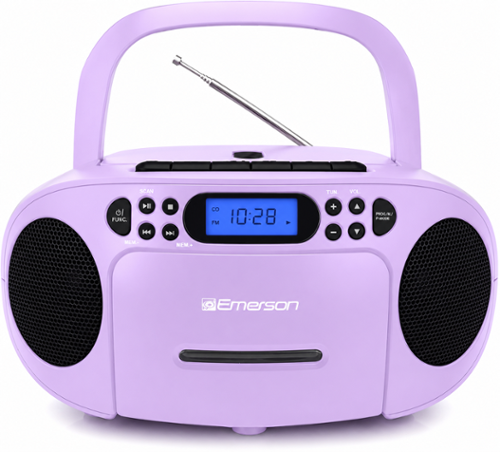 Emerson - Portable CD Player Boombox with Cassette Player Combo, Tape Recorder, AM/FM Radio, AUX Input, (EPB-3003 - Lilac-Front_Standard 