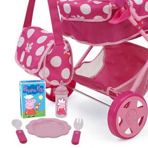 509 Crew Peppa Pig Baby Classic Doll Pram Set - Pink & White Dots - Fits Dolls Up To 18 WORLDWIDE DELIVERY