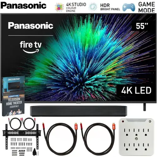 Panasonic 55" Fire TV 4K LED TV  
- 4K Studio Colour Engine  
- HDR Bright Panel  
- Game Mode  
- Audio  
- Decogear Beginners Guide: Television Home Theater Essentials  
- Includes cables and accessories