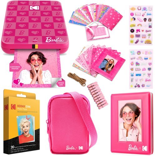 Kodak x Barbie Step Slim Instant Photo Printer, Styled Barbie Case, Paper & More - Gift Bundle - Dark Pink