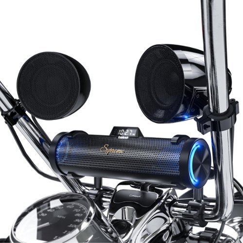 GoHawk - Bluetooth Motorcycle Speakers: 8-Speaker Waterproof Aluminum Stereo Soundbar w/ 4" External Speakers, FM/USB Music/LED - Black-Front_Standard 