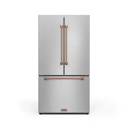 Front. Thor Kitchen - Gordon Ramsay Series by Thor Kitchen 20.3 Cu. Ft. Counter Depth Refrigerator with Rose Gold Hardware - Stainless steel.