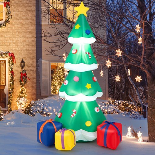 Costway 6 FT Inflatable Christmas Tree Blow-up Christmas Tree Decoration with Gift Boxes - Multicolor