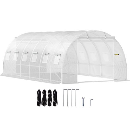 VEVOR - 20 x 10 x 7 ft Walk-in Tunnel Greenhouse,Portable Plant Hot House with Galvanized Steel Hoops,3 Top Beams,Diagonal Poles - White-Front_Standard 