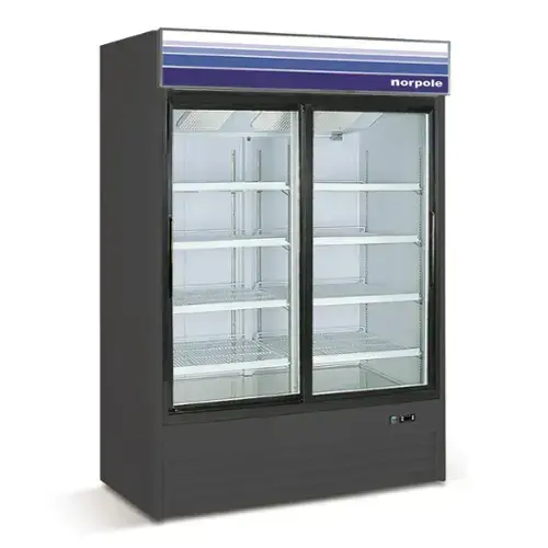Front. Magic Chef - Commercial 45 cu. ft. 2-Sliding Glass Door Refrigerator in Black - Black.