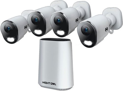 Night Owl - 8-Channel, 4-Camera Indoor/Outdoor Plug-In Wi-Fi IP 4K 64GB Security System - White - White
